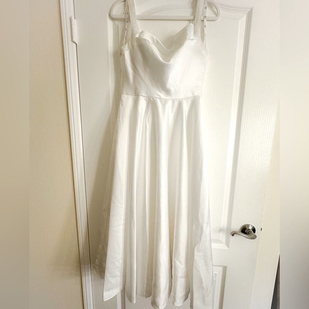 Cowl Neck Tea-length Satin A-line Dress